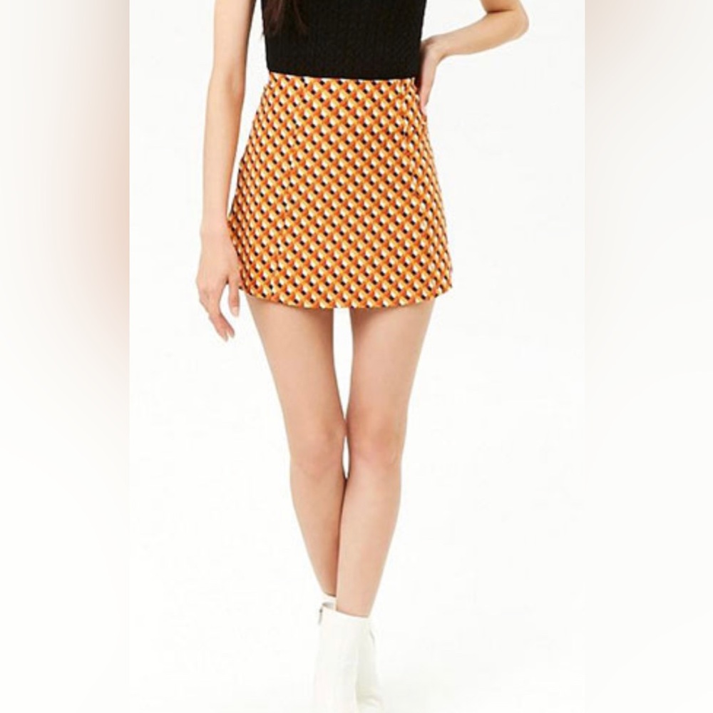 Orange Retro Geo Print Mini Skirt - Picture 8 of 10